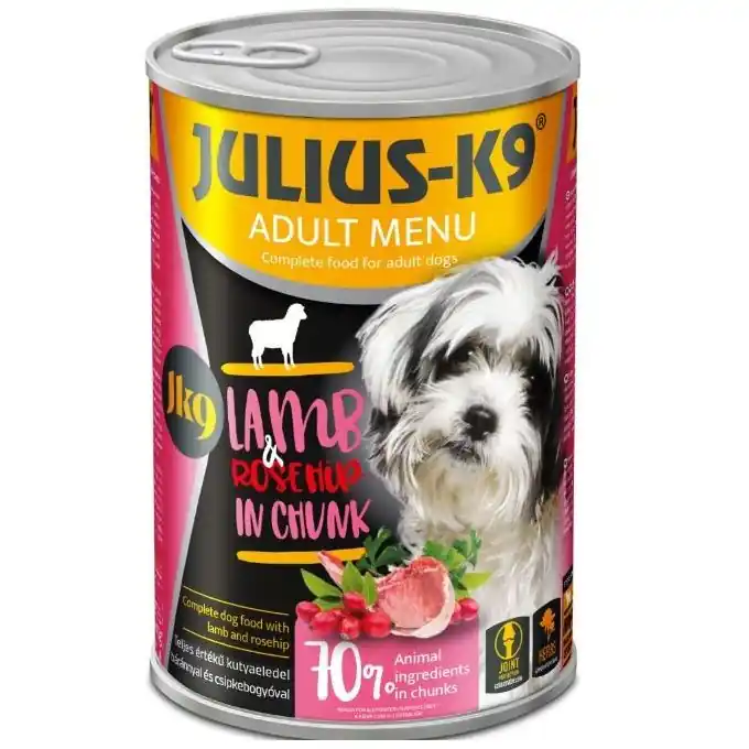 Cel mai bun preț JULIUS K9 DOG, Conserva Hrana Umeda Pentru Caini, cu Miel si Macese, 1240g