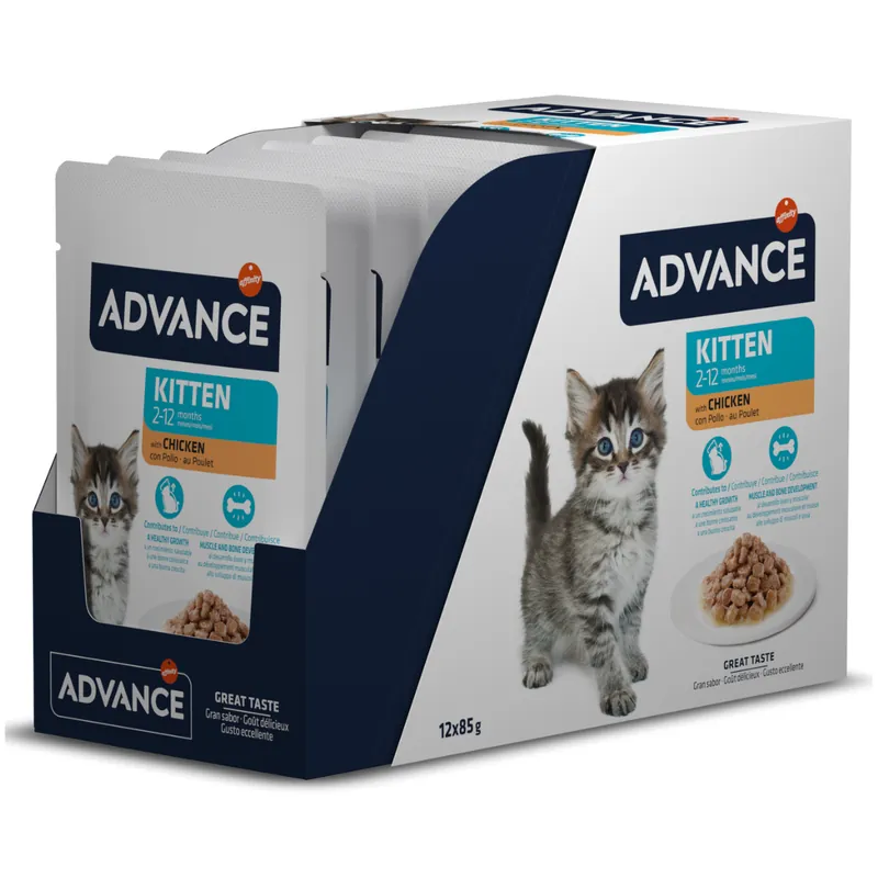 ADVANCE Cat Kitten, cu Pui, Bax Plicuri Hrana Umeda Pentru Pui de Pisica (bucatele carne in sos) 12x85g Cumpără online