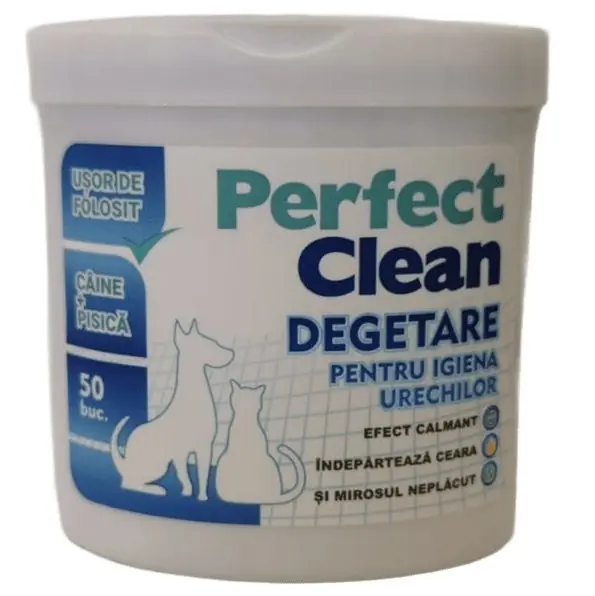 PERFECT CLEAN Degetare Pentru Igiena Urechilor la Caini si Pisici, 50buc Calitate înaltă
