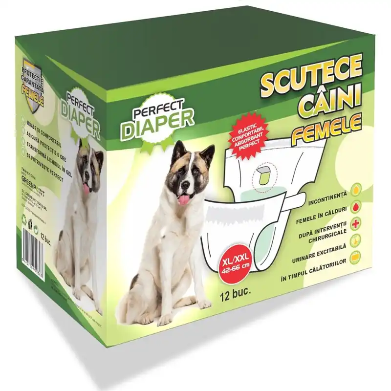 Calitate înaltă PERFECT Diaper, Scutece Pentru Caini Femele, Marimea XL/XXL Circumferinta Talie 42-66cm, 12buc