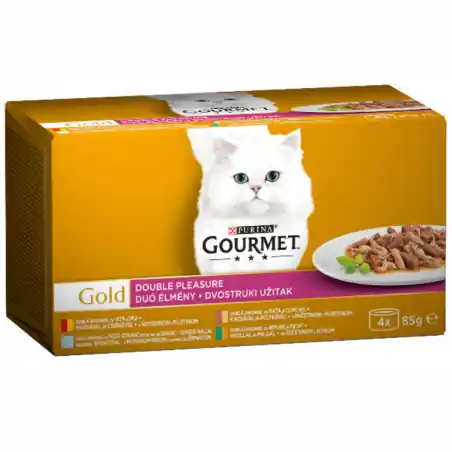 Reducere extra Purina Gold, hrana umeda pentru pisici, vita si pui, 4 x 85 g