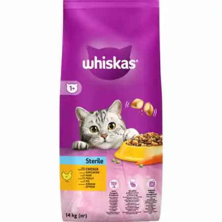 Whiskas Adult Sterilised, hrana uscata pentru pisici, Pui, 14 kg Reducere extra
