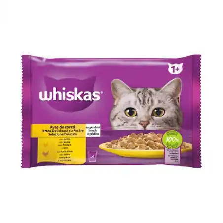 Whiskas Adult, hrana umeda pentru pisici, pasare in aspic, 4x85 g Preț mic