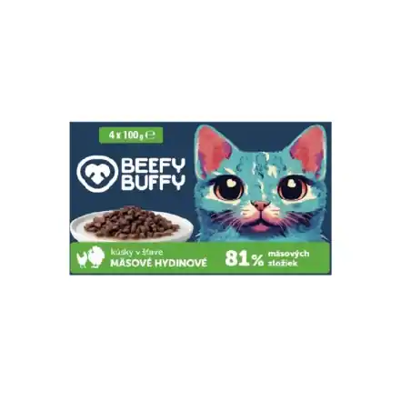 Beefy Buffy, hrana umeda pentru pisici, pui si curcan in sos, plic, 4x100 gr Super ofertă