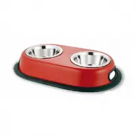 Ofertă Castron dublu pentru caini, rosu, 380x225x60 mm