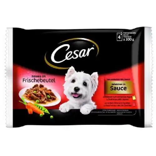 Calitate înaltă Cesar, plic hrana umeda, selectii in sos, 4 x 100 gr