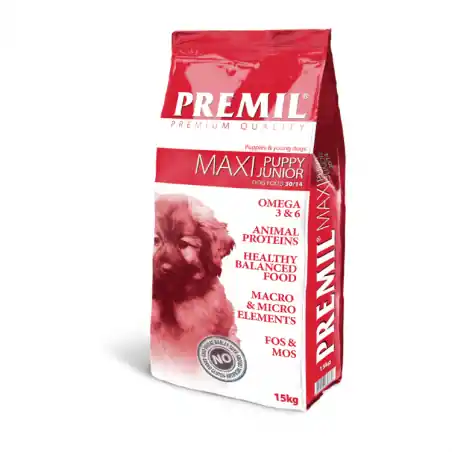 Nu rata Premil Maxi Puppy Junior, hrana uscata pentru catei, 15 kg