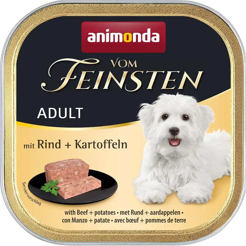 Animonda Vom Feinsten Adult Rind + Kartoffeln - Hrană umedă pt câini Adulți de talie mică (1-6 ani) în tăviță cu vită și cartofi Promoție