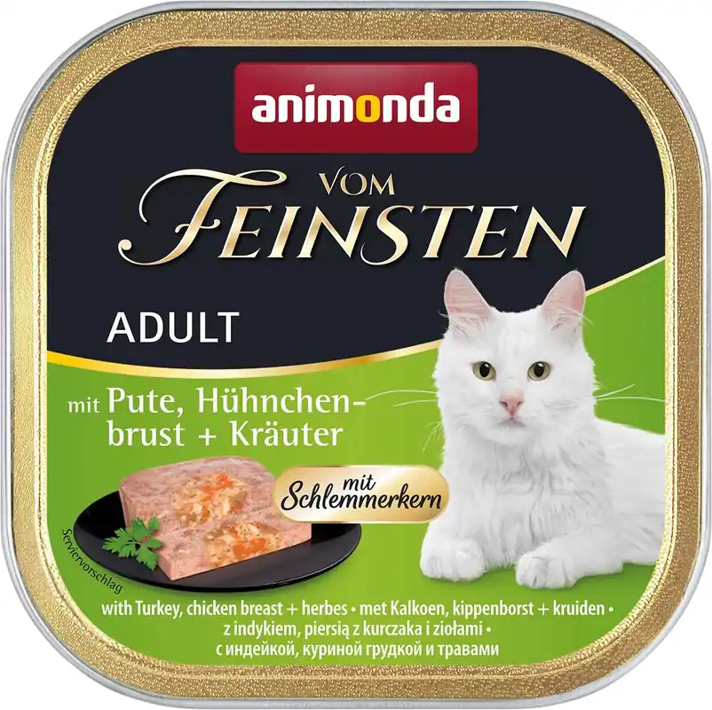 Animonda Vom Feinsten Gourmet - Hrană pentru pisici, cu curcan, piept de pui și ierburi în tăvițe Mai ieftin