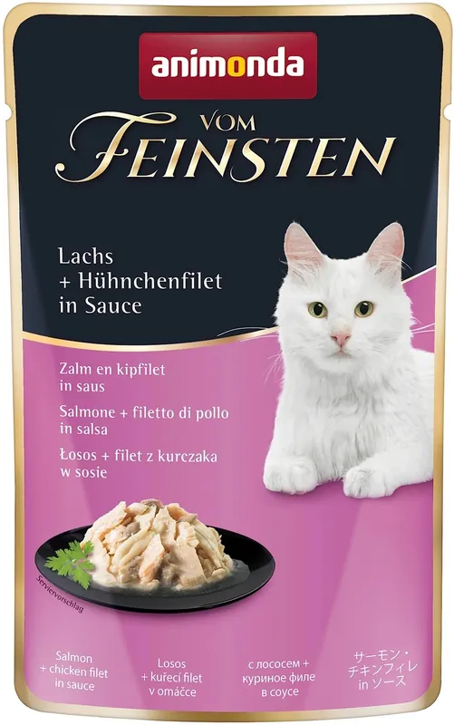 Ieftin Animonda Vom Feinsten Pouch file de pui și somon, hrană pentru pisici în pliculeț, cu sos