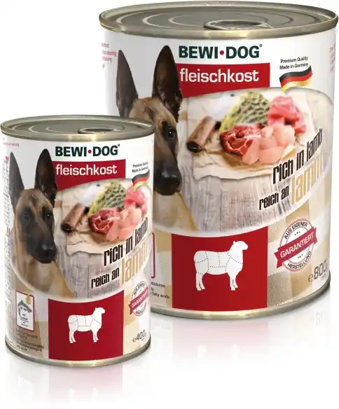 Disponibil imediat Bewi-Dog conservă bogată în carne pură de miel