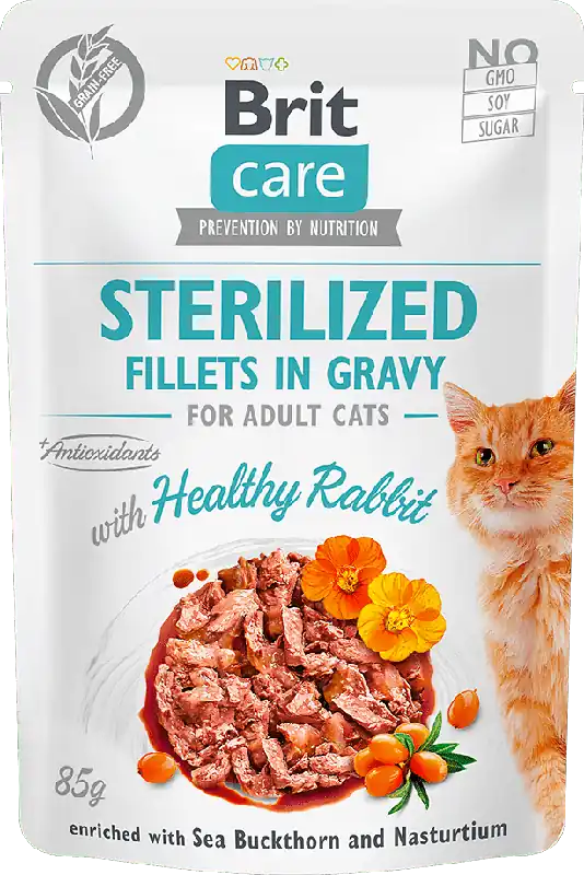 Brit Care Cat Sterilized Fillets in Gravy with Healthy Rabbit plic hrană umedă pentru pisici Expediere rapidă