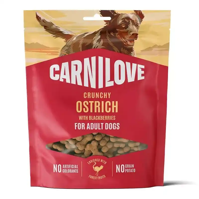 Livrare expres CarniLove Dog Crunchy Snack Ostrich with Blackberries