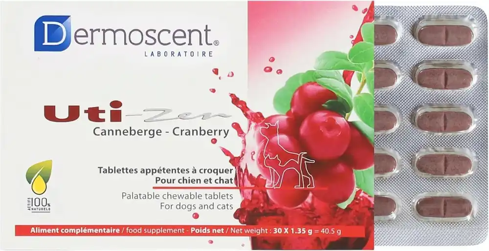 Doar azi Dermoscent Uti-Zen – Supliment alimentar cu afine/merişoare pentru sănătatea tractului urinar