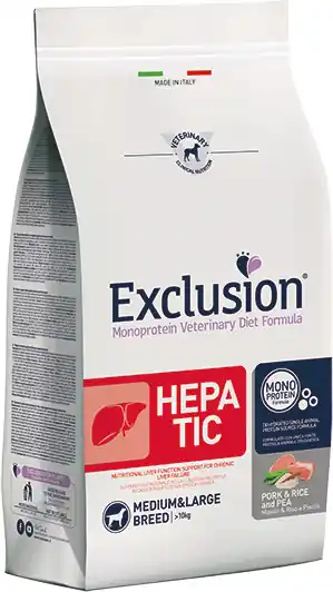 Livrare expres Exclusion Dog Hepatic Pork & Rice Medium & Large Breed