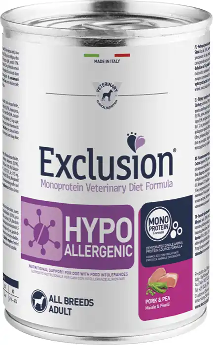 Exclusion Dog Monoprotein Vet Diet Hypoallergenic Pork & Pea All Breeds conservă Preț redus