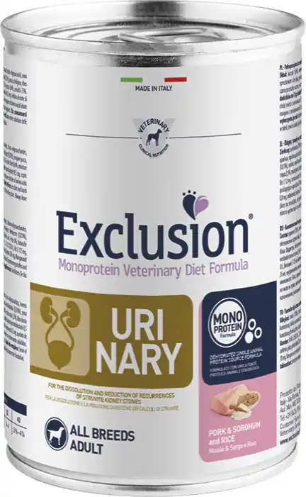 Exclusion Dog Monoprotein Vet Diet & Urinary Pork & Sorghum and Rice All Breeds conservă Reducere extra
