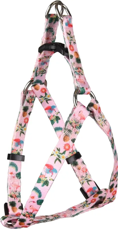 Calitate înaltă Flamingo lesă, zgardă și ham cu model colorat și amuzant de flamingo și flori