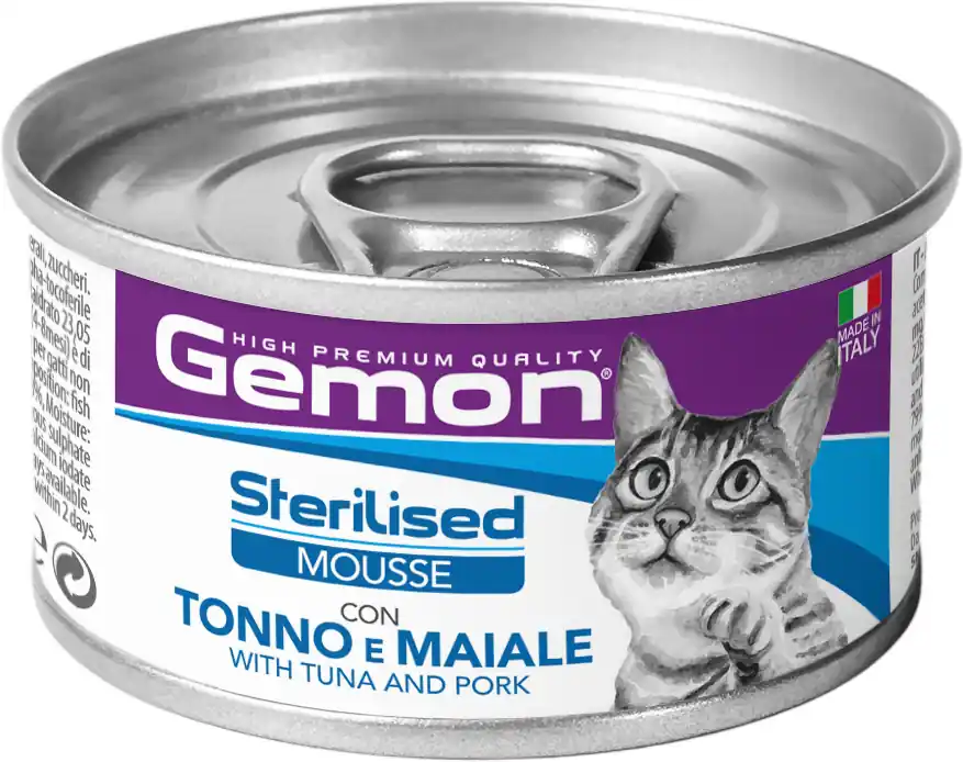 Gemon Cat Adult Sterilised Mousse with Tuna & Pork - Hrană pentru pisici adulte (+12 Luni) sterile Mousse cu ton și ficat de porc Plată sigură
