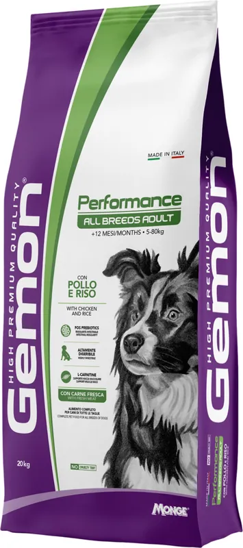 Doar azi Gemon Dog Adult Performance Chicken & Rice (27/15) All Breeds - Hrană pentru câini Adulți de performanță (+12 Luni, 5-80 Kg) pt toate rasele cu pui și orez