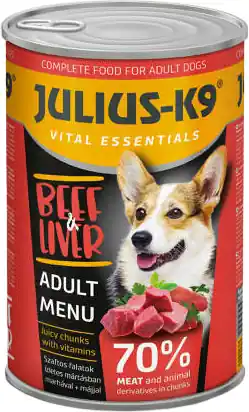 Julius K9 Beef & Liver conservă pentru câini – Bucăți suculente de vită și ficat Preț mic