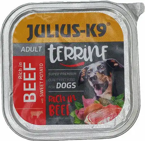 Julius-K9 Dog Terrine Adult Beef & Potatoes - Hrană umedă pt câini Adulți de toate rasele cu vită și cartofi dulci Chilipir