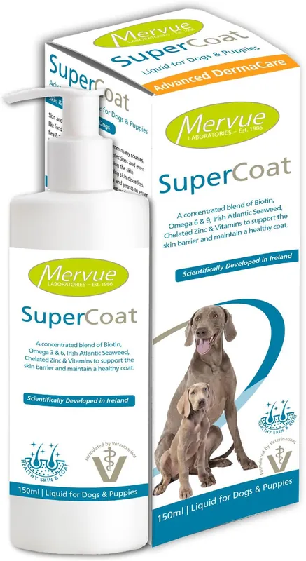 Mervue SuperCoat Dog ulei la plic pt îngrijire blană și piele câini Cel mai bun preț