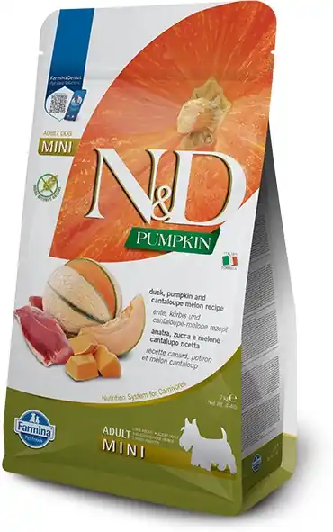 N&D Dog Grain Free Adult Mini dovleac, rață & pepene galben Cumpără acum