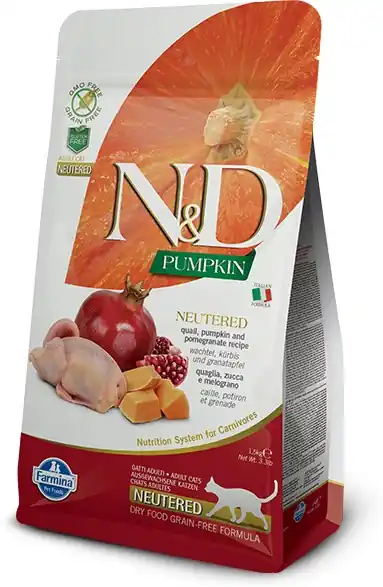 N&D Cat Grain Free Neutered Quail, Pumpkin and pomegranate Disponibil imediat