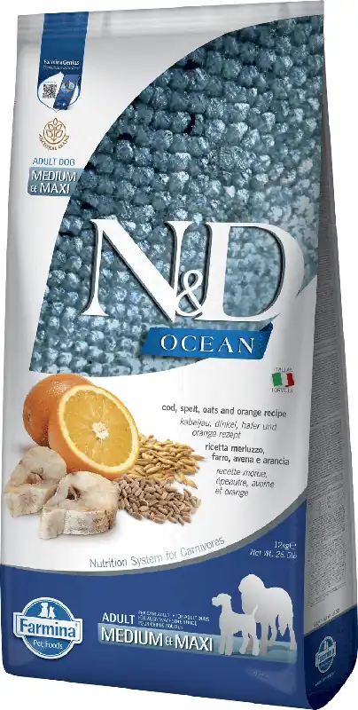 Expediere rapidă N&D Dog Ocean Adult Medium & Maxi Codfish & Orange