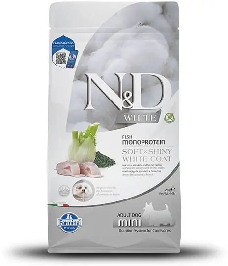 Retur gratuit N&D White Dog Adult Mini - Hrană pentru câini cu blană albă
