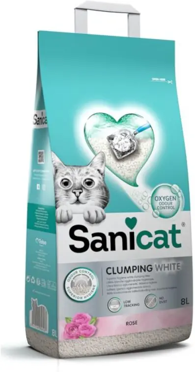 Sanicat Clumping White Rose nisip litieră pentru pisici cu miros de trandafir Premium