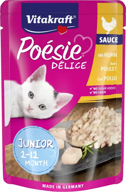 Calitate înaltă Vitakraft Poésie Délice Junior Chicken hrană umedă în sos pentru pisici la pliculețe