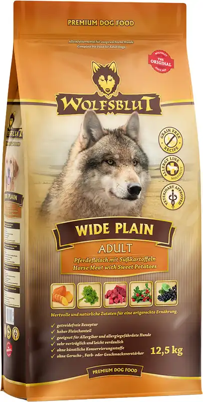 Wolfsblut Wide Plain Adult, carne de cal cu cartofi dulci Cumpără online
