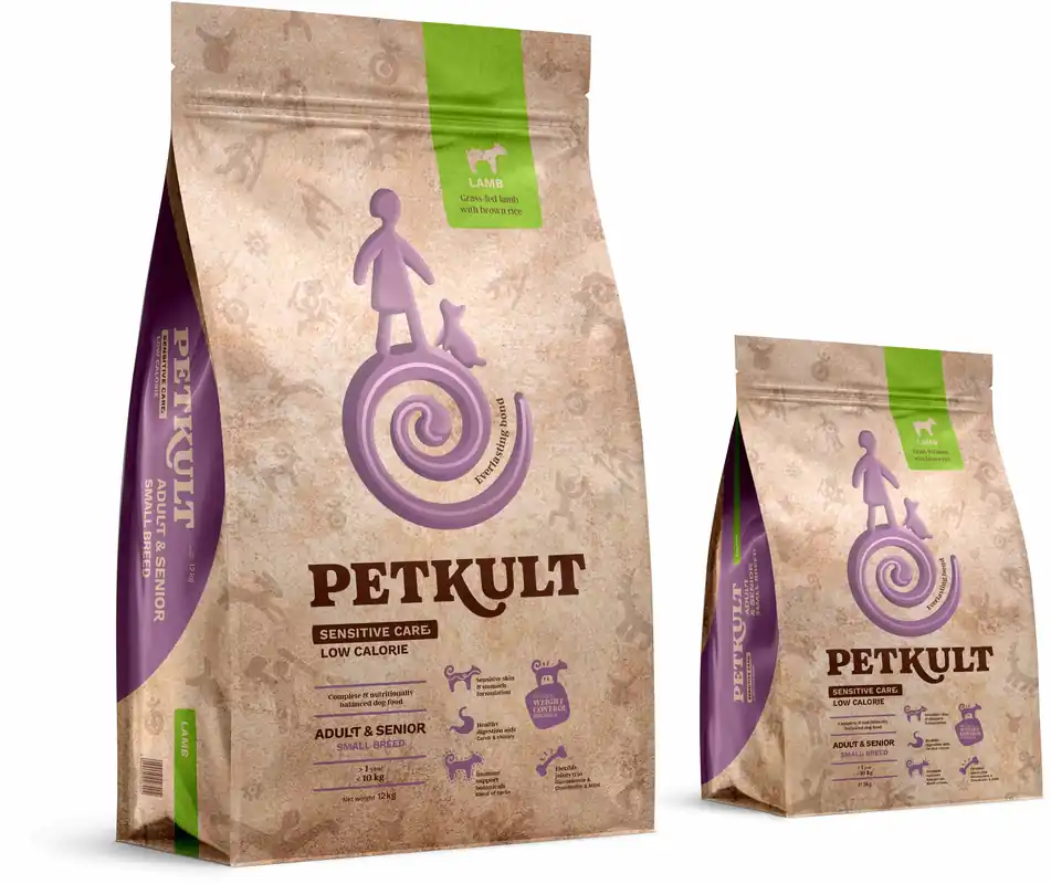 PETKULT Sensitive Low Callories Adult & SENIOR, talie mică, Miel/orez Livrare expres
