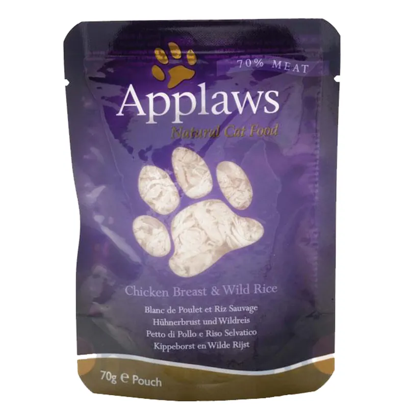 Bestseller APPLAWS Plic hrană umedă pt pisici, cu Piept de Pui şi Orez Sălbatic 70g
