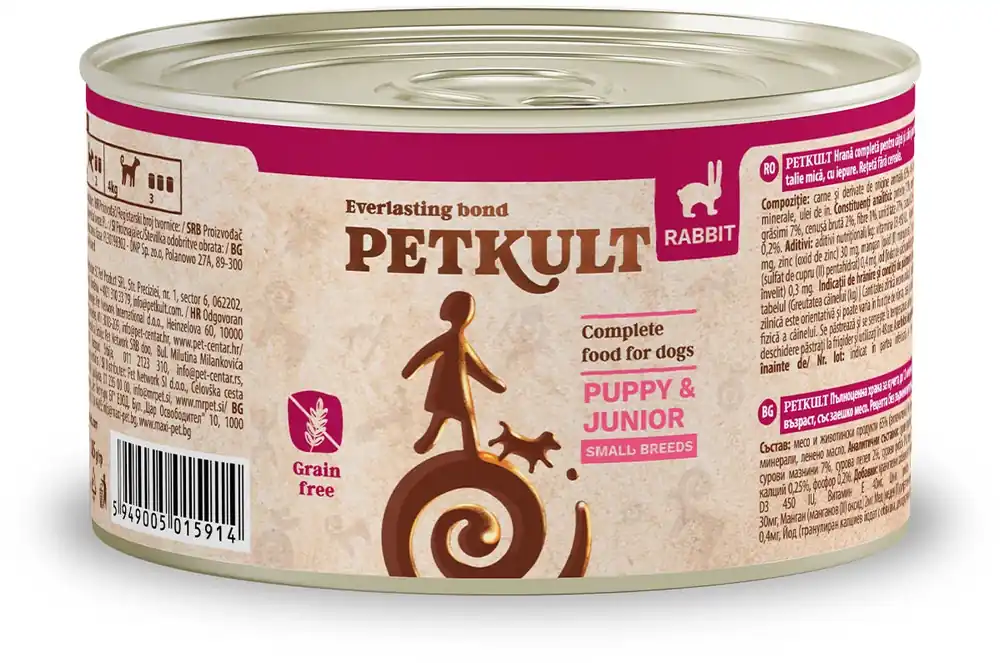 PETKULT Conservă pentru câini de talie mică, JUNIOR, cu Iepure 185g Reduceri
