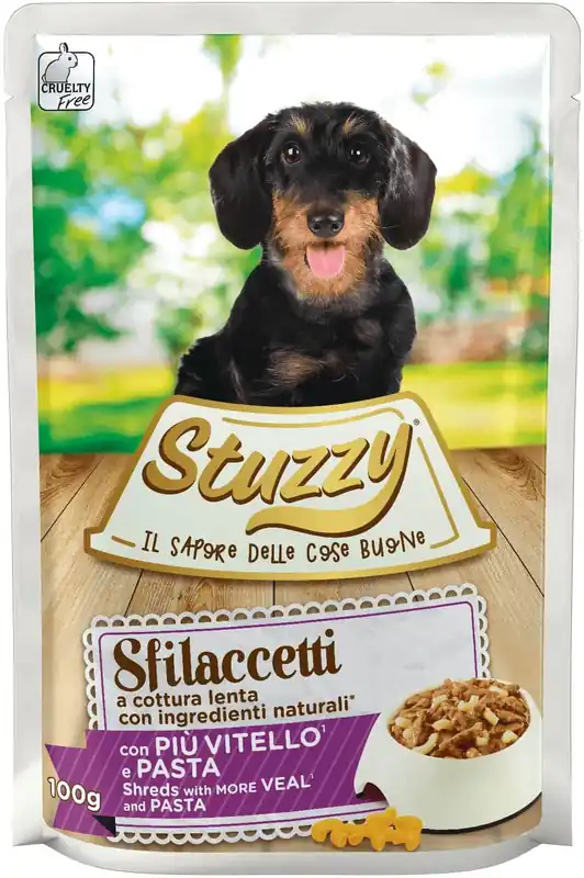 Promoție STUZZY Sfilacetti Plic hrană umedă pentru câini, cu Viţel şi Paste 100g