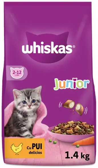 Mai ieftin WHISKAS JUNIOR Hrană uscată pentru pisicuţe, cu Pui