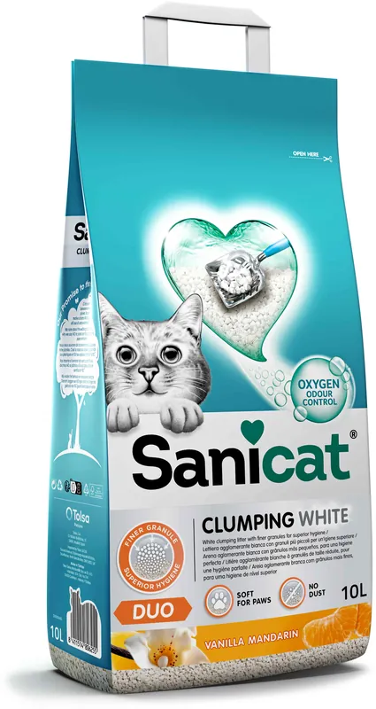 SANICAT Clumping Nisip pentru pisici, cu aromă de Vanilie şi Mandarină 10L/8,3kg Chilipir