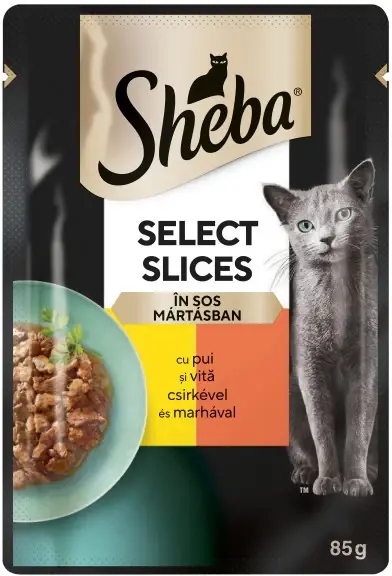 Reducere extra SHEBA Selection in Sauce Plic hrană umeda pt. pisici adulte, cu Pui şi Vită 85g