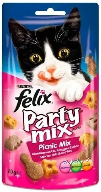 FELIX Party Mix Delicatese pentru pisici PICNIC cu pui, Brânză şi Curcan, 60g Bestseller