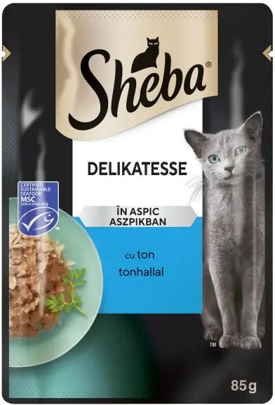 Cumpără acum SHEBA Delikatesse Plic hrană umedă pentru pisici adulte, cu ton în aspic 85 g