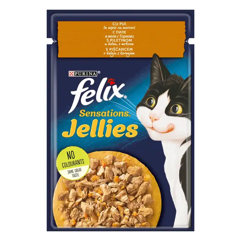 Hrana umeda pisici, Felix Sensation Pui in Aspic cu Morcov, 85G Comandă acum