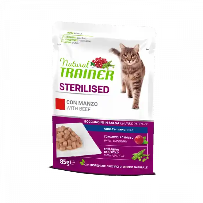 Cumpără online Hrana umeda pentru pisici, Natural Trainer Sterilizat cu Vita, 85G