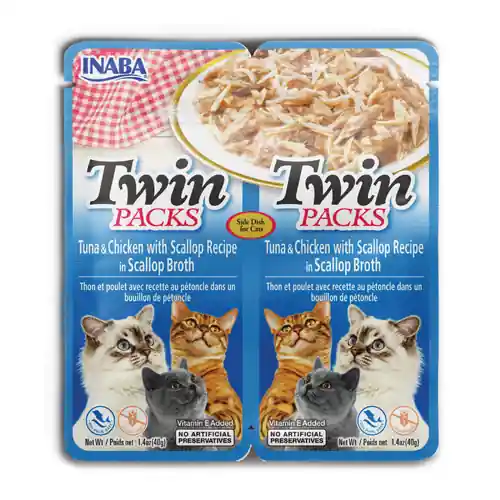Hrana umeda pentru pisici, Inaba Churu Twin Packs Tuna & Chicken Recipe in Scallop Broth, 80G Nu rata