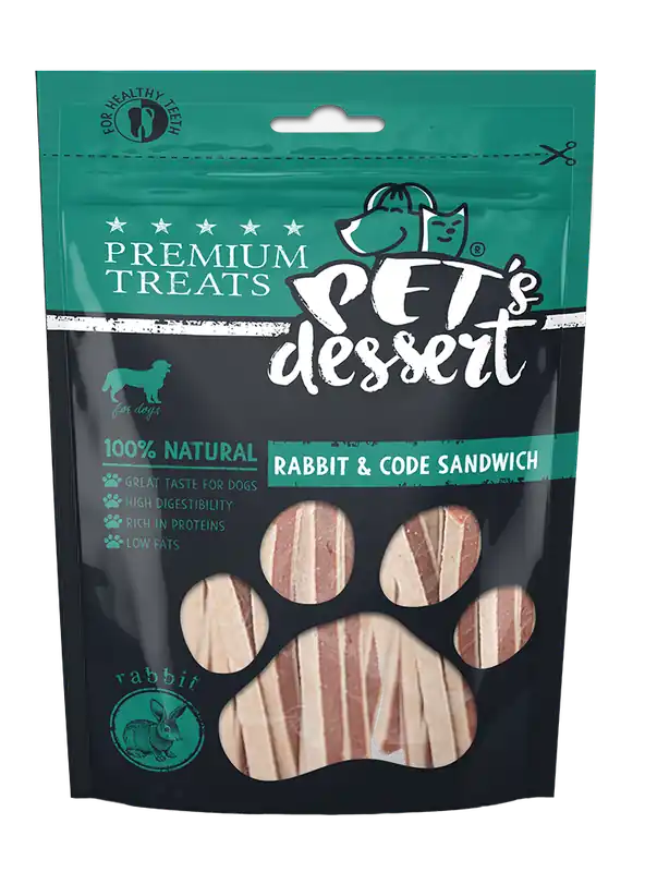 Ofertă Recompense caini, Pet‘s Desert Dog Rabbit and Cod Sandwich 80 Gr LSR-08