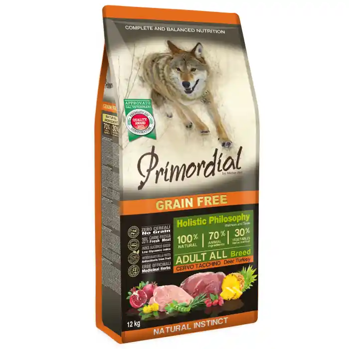 Cel mai vândut Hrana uscata caini, Primordial Grain-Free Holistic Dog Adult Caprioara si Curcan, 12 Kg