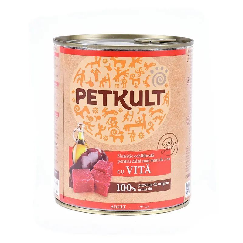 Hrana umeda pentru caini Petkult Adult cu vita 800g Noutate