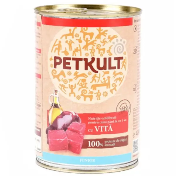 Reducere specială Hrana umeda pentru caini Petkult Junior cu vita 400g